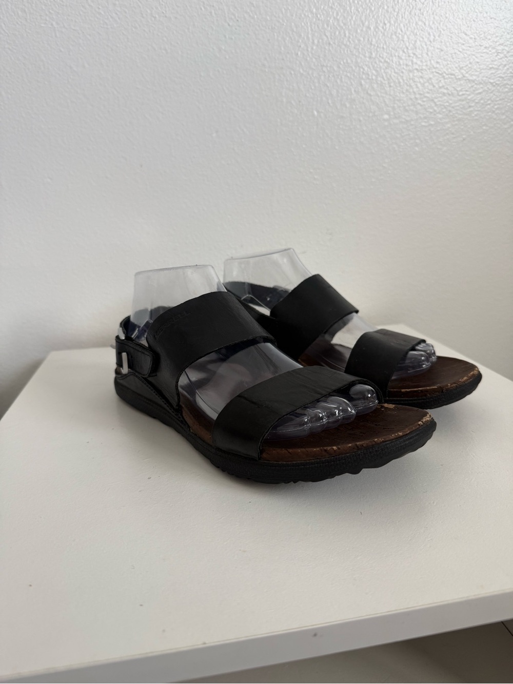 Merrell Men's Black Leather Dual-Strap Open-Toe Sandals